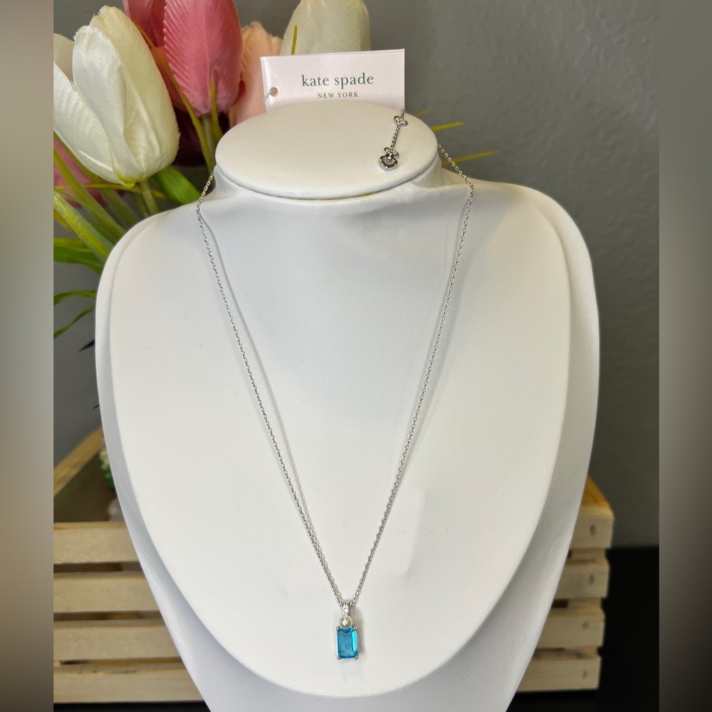 Kate Spade Bouquet Toss Silver Blue Stone Necklace - Picture 1 of 6